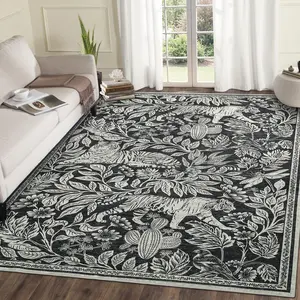 GARVEE Tiger 5x7 Area Rug Washable Modern Living Room Rugs Non Slip Black Rugs for Bedroom Ultra Thin Vintage Throw Carpet Retro Accent Floor Cover Indoor Contemporary Mat for Dining Room Home Office