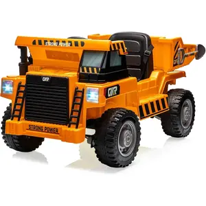12V Kids Ride on Car,12v Kids Ride-on Dump Truck with Parent Remote Control, Electric Construction Toy Car with Dump Bed & Shovel, 2-Speed, Music & LED Lights for Ages 3-8,orange