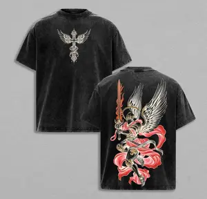 valentine shirts Archangel Michael Flaming Sword T-Shirt Washed, Christian Warrior Angel Graphic Tee, Armor of God Religious Shirt, Divine Justice Faith Apparel, Spiritual Battle Streetwear Christian Jesus Apparel