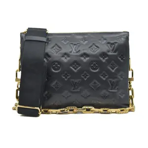 Pre-owned Louis Vuitton canvas Shoulder Bags $4950 Lambskin Embossed Monogram Coussin PM Black