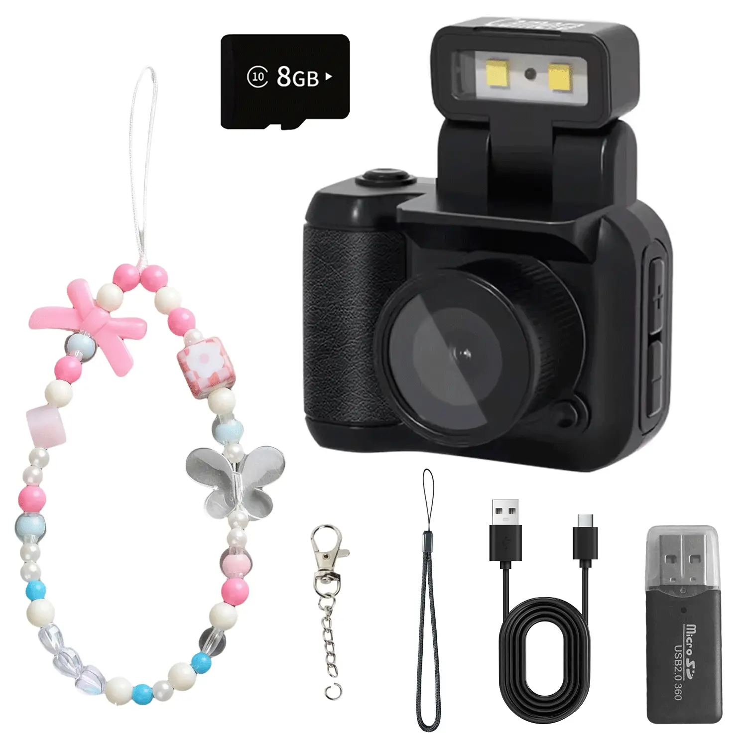 Mini Digital Camera Bracelet with Card Reader, HD Compact Portable Small Student Party Travel Pocket Camera, Long Lasting Battery, Girls Gift