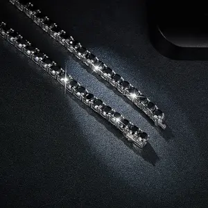 Real 4mm 5mm Black Full Moissanite Tennis Necklace For Women and Men S925 Sterling Silver Neck Chain Plate 18K Gold Fine Jewelry