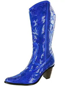 Royal Blue Tall Sequin Bling Western Boots