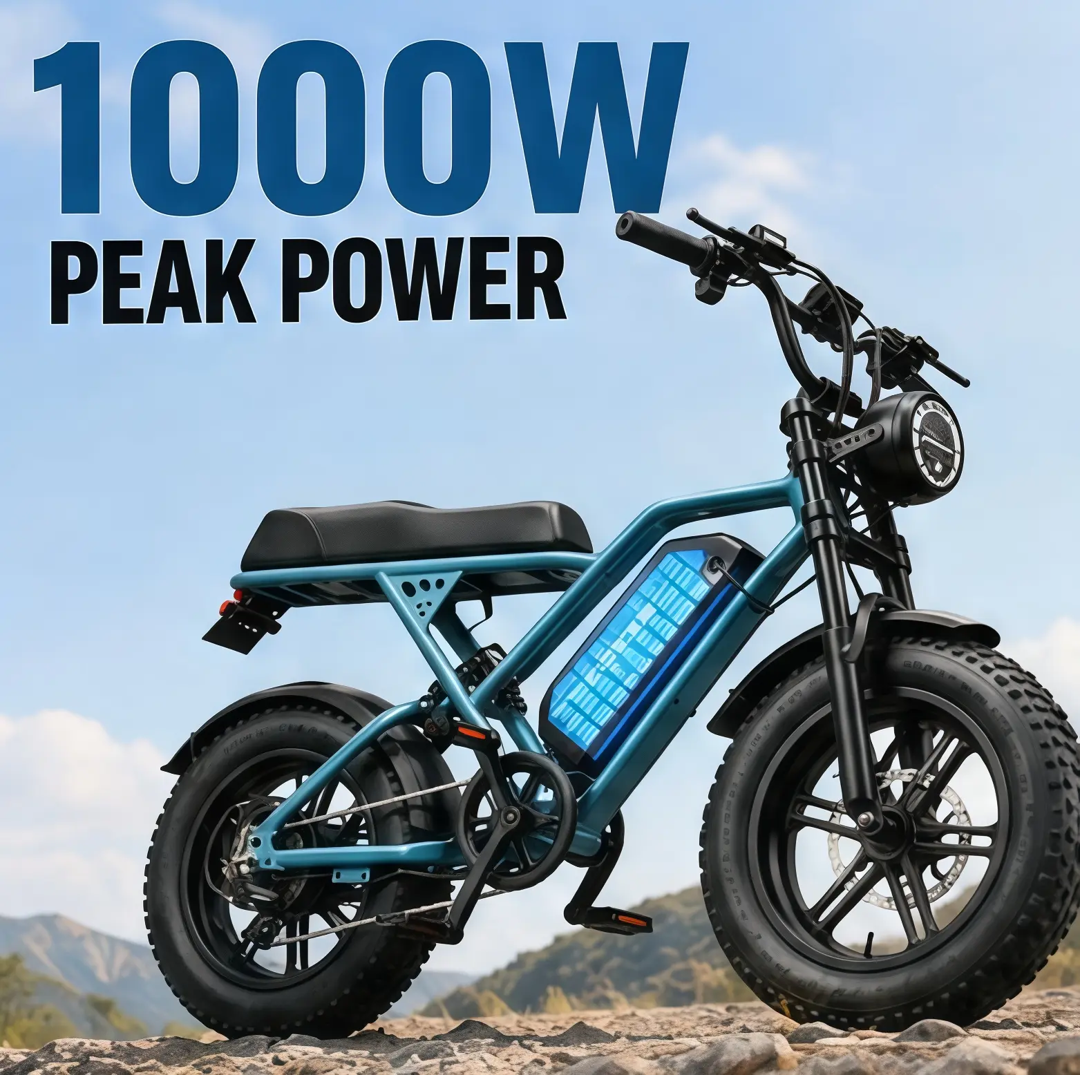 16 Inch Fat Tire Electric Bike 1000W Peak Power 36V15AH All Terrain E-Bike 20MPH 5 Speed LED Display