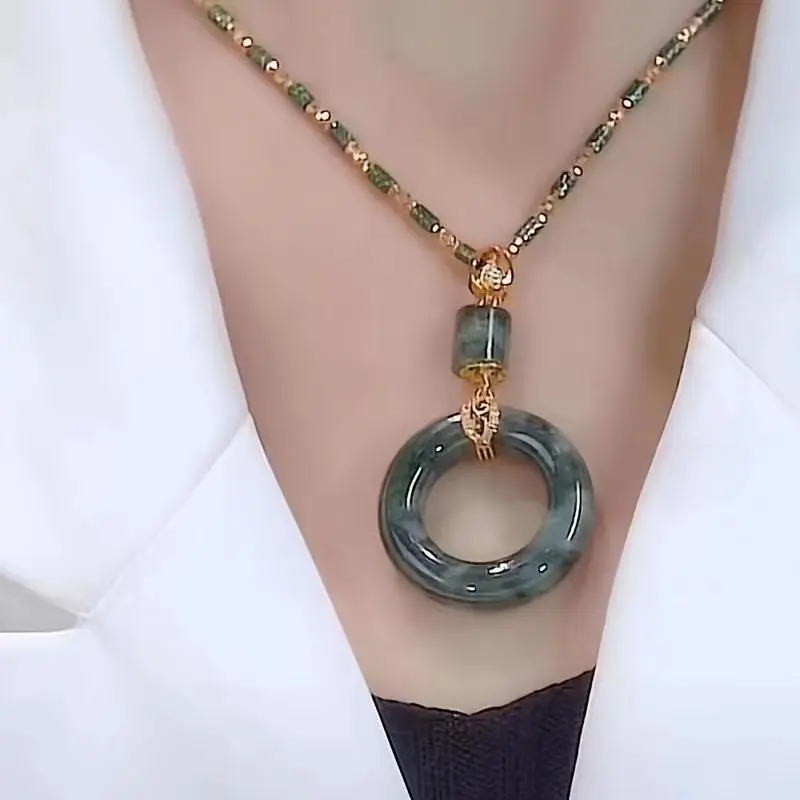 Trendy Bamboo Necklace with Elegant Faux Jade Pendant - Chinese Style, Flower Element, Nature Motifs Fashion Accessory for Elegant Looks, Chinese Style Necklaces, Flower Element Necklaces