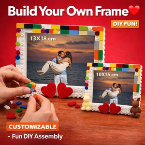 Valentine’s Day DIY Photo Frame Kit, Creative Building Block Picture Frame with Heart Decorations, Romantic Gift for Couples & Loved Ones