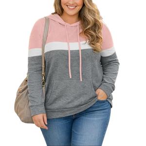 Women's Plus Size Colorblock Pullover Hoodies, Kangaroo Pockets Polyester Sweatshirts, Casual Long Sleeve Stretchy Soft Oversized Drawstring Tunics (XL-4XL) summerwins