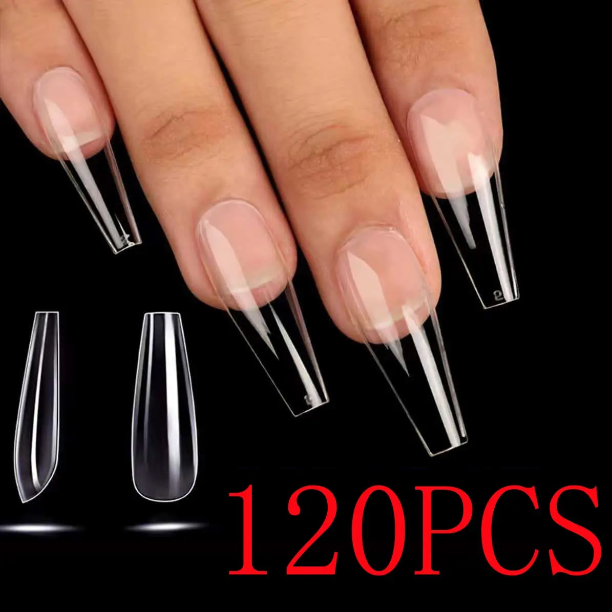 120pcs Transparent False Nails, Medium Coffin Shape, Super Long Ballerina Tips, Acrylic Press-On Nails for Home & Salon Use, Clear Nail Tips, Fake Nails, Nail Art Supplies
