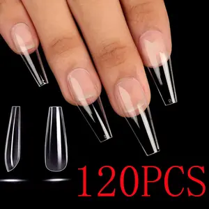 120pcs Transparent False Nails, Medium Coffin Shape, Super Long Ballerina Tips, Acrylic Press-On Nails for Home & Salon Use, Clear Nail Tips