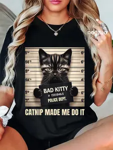 100% Cotton Catnip Made Me Do It Mugshot For Cat Lover Cat Mom Cat Dad T-Shirt