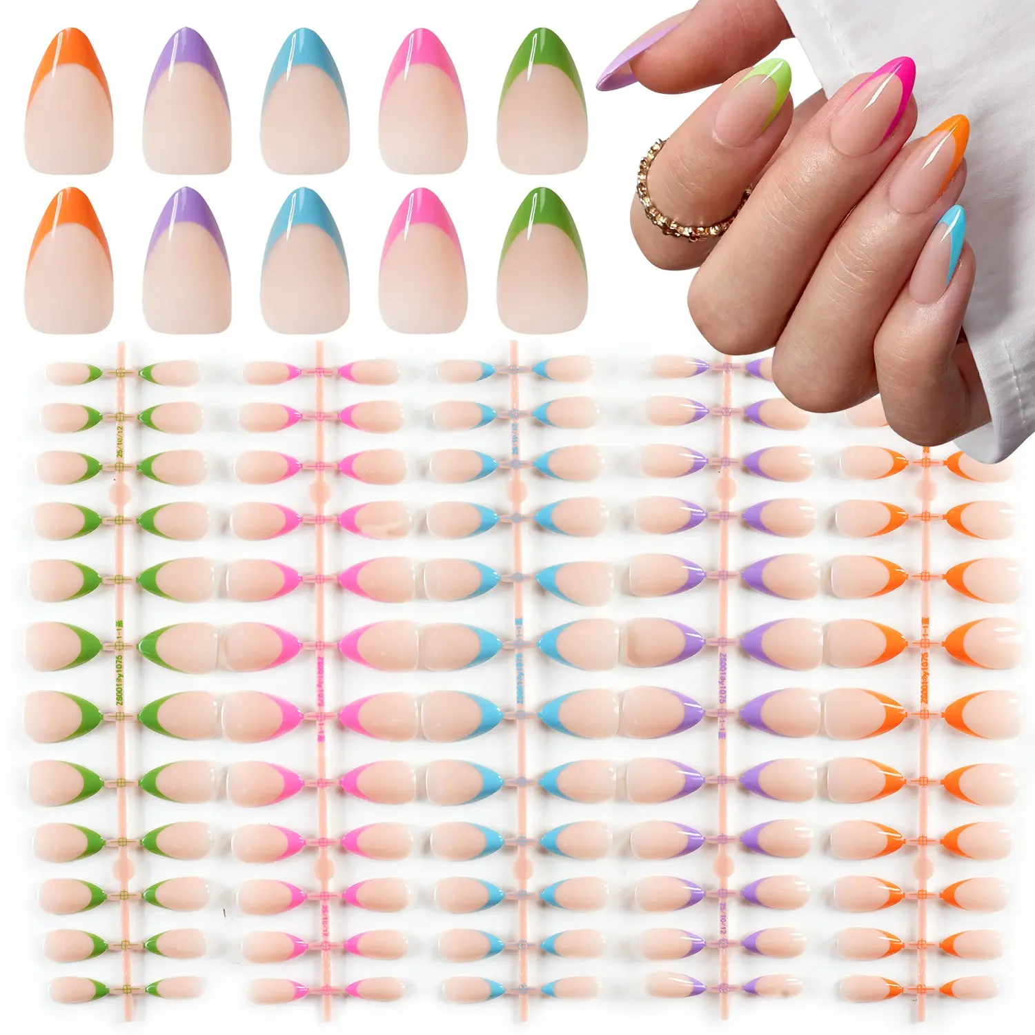 120pcs Short Almond French Press-On Nails, Glossy Surface, Nail Designs, Full Coverage Removable False Nails, Fake Nails, DIY Nails Art, Home Nail Art, Jelly Glue & Nail File Included