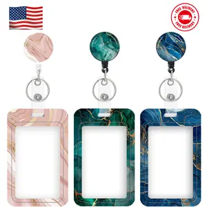 3 Set Heavy Duty Badge Holder with Retractable Reel Marble#01