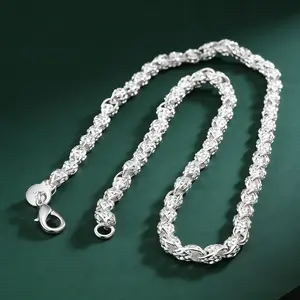 925 Sterling Silver Chain Necklace for Women Men, 6MM Authentic 925 Silver Twisted Rope Filigree Link Chain, Hypoallergenic Dainty Silver Necklace with Secure Lobster Clasp, Trendy 2026 Unisex Silver Jewelry, Birthday Valentines Day Gift for Him HER Ting