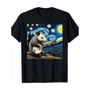 New Limited Edition Fun Possum T-Shirt, Possum Playing Banjo, Starry Night Fun T-Shirt-180g-100% Cotton T-Shirt Casual Round Neck ivan cornejo merch graphic tees men gifts graphic tee men's graphic tees Shortsleeve Tshirt Crochet Menswear Fabric Loose Top
