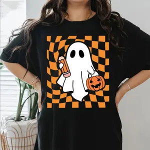 Teacher Boo Shirt, Checkered Teacher Boo Shirt, TeacherShirt, Vintage Checkered Ghost Halloween TShirt, Cute Ghost Spooky Vibes, Halloween Fall Shirt, Halloween Ghost Casual Fit Oversized Womenswear