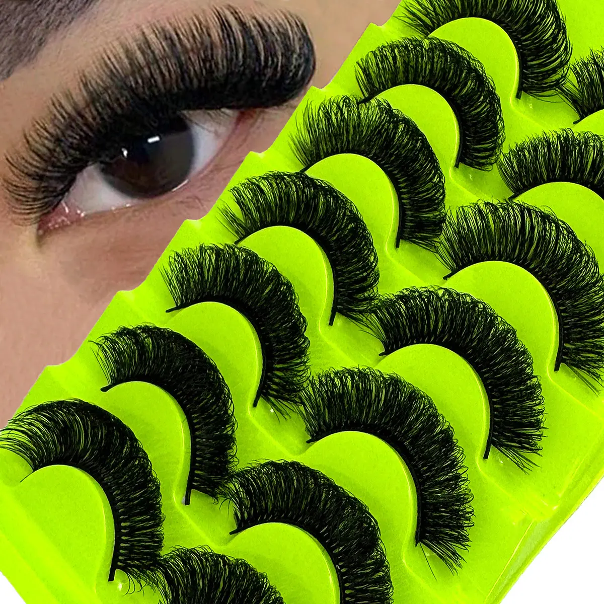 7 Pairs Russian Curl Eyelash Extensions, Artificial Mink Lashes, Cat Eye Style, Fluffy Lashes, Natural Look D Curl Volume Lashes Voluminous False Lashes, Eyelashes Set