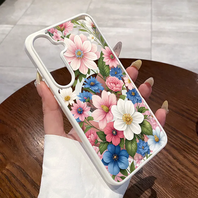 Magnetic Phone Case for Samsung Galaxy S24 Plus S25 Ultra S23 FE Ultra S22+ Floral Symphony Pattern TPU Non-Yellowing Shockproof Anti-Scratch Stylish Smartphone Cover