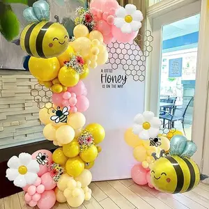 146PCS Bee Balloon Arch Garland Kit with Yellow Pastel Pink Daisy Balloons for Girls Bee Birthday Decorations, Mothers Day Party, Baby Shower, Flower Theme Decor