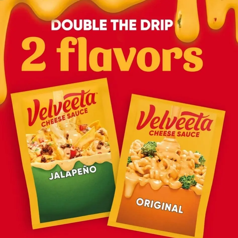 VELVEETA Cheese Sauce with Jalapeño and Original Flavor, 4oz Bags - Great for Dips