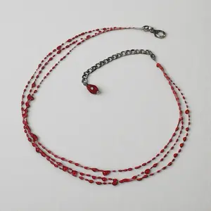 Halloween Jewelry Bloody Beaded Choker and Bracelet Handmade with Resin Red Beads and Silver Chain