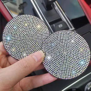 Rhinestone Decor Car Coaster, Round Anti-slip Cup Holder Coaster, Universal Car Interior Decoration Accessories for Women & Men, Girl Car Accessories, Car Interior Kit, Car Interior Accessories Girls