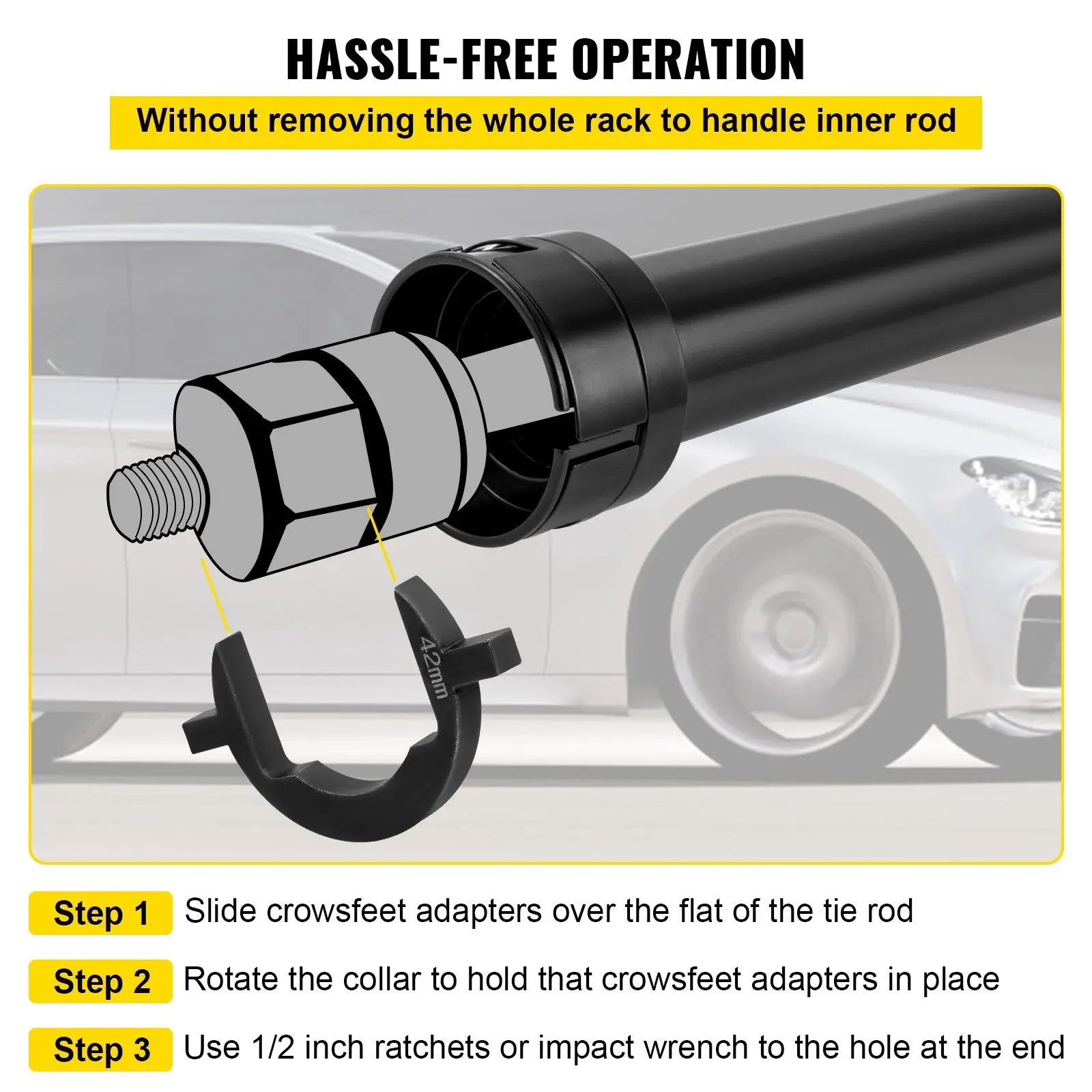 VEVOR Inner Tie Rod Tool Kit, 13 Pcs Crowfoot Adapters Inner Tie Rod Tool Set, 13 Pcs Tie Rod Removal Tool, 1/2 Inch Drive Tube Tie Rods Tool, Heavy-Duty Steel Inner Tie Rod Removal Tool for Vehicle