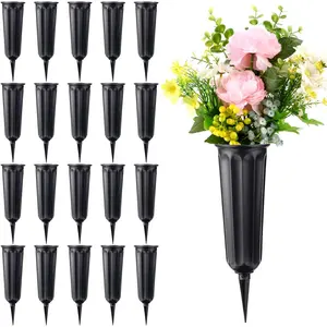 20 Pack Cemetery Vases with Spikes,Plastic Vases ,Grave Decorations for Cemetery,Grave Flower Holder,Memorial Floral Vases(Black)