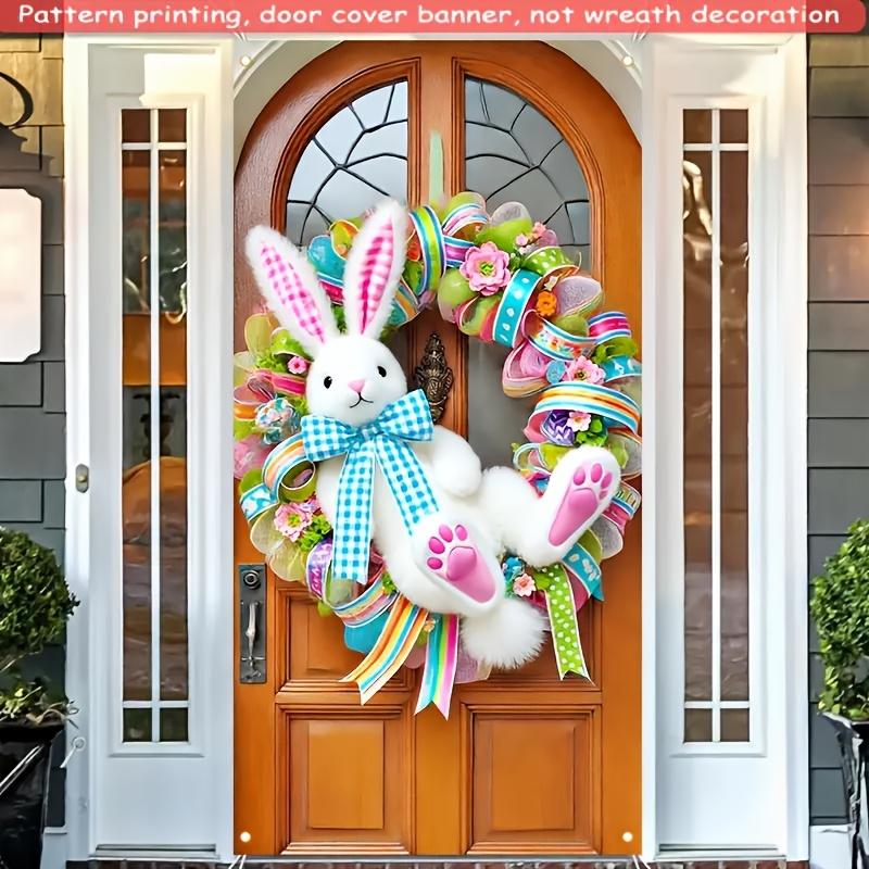 1Pcs Easter Decoration Door Banner, Cute Bunny and Wreath Pattern, High Saturation Colorful Background Wall Decor, Perfect Easter Party Decoration