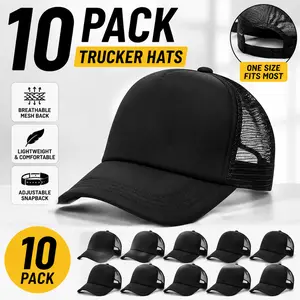 10 Pack Blank Black Trucker Hats for Men Women, Adjustable Mesh Snapback Baseball Caps, Breathable Plain Hats for Embroidery, Printing and Everyday Wear