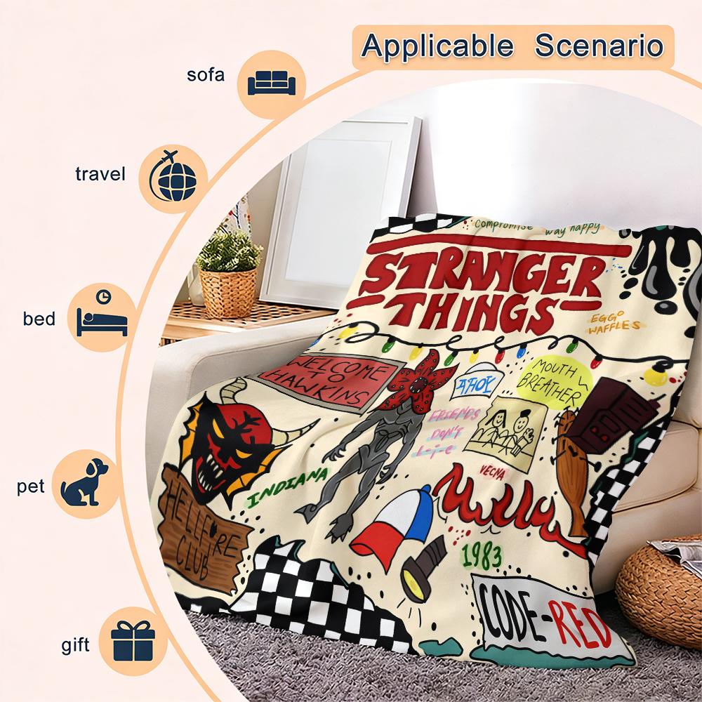 Stranger Things Flannel Blanket | Cozy Hawkins-Inspired Throw for Nostalgic Fans | Soft & Warm for Couch, Bed, and Movie Nights Suitable for all four seasons This is the best gift for couples, children, parents and friends, and it can express deep love.