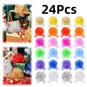 A set of 24 Pull Bow Mixed Color Large Organza Gift Bows Present Wrapping Pull Bow with Ribbon for Wedding Party Decoration Gift Baskets 6 Inches - Home Improvement.