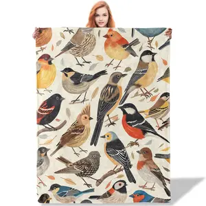 Birds throw Blanket 60×80 in, Bird themed Blankets for Nature Lovers, Bird Vintage Flannel throw, Bird Gifts for