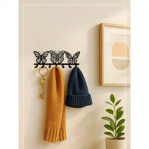 Sleek Butterfly Key Holder With 7 Hooks - Modern Metal Key Organizer & Wall Mount Entryway Decor | Space-Saving Key Rack For Hallway, Office, Living Room | Aesthetic Key Hanger For Wall - Cute Home Accents For Halloween & Christmas Holidays | Unique Gift