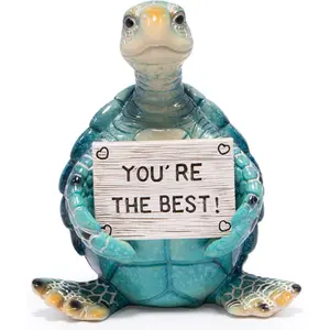 Hodao Ocean Turtle Figurine Decor with Message Sign – Cute Sea Turtle Decor Gift for Friends & Family, Resin Marine Animal Statue with Inspirational Words for Home, Shelf & Desk (Blue-You're the Best)