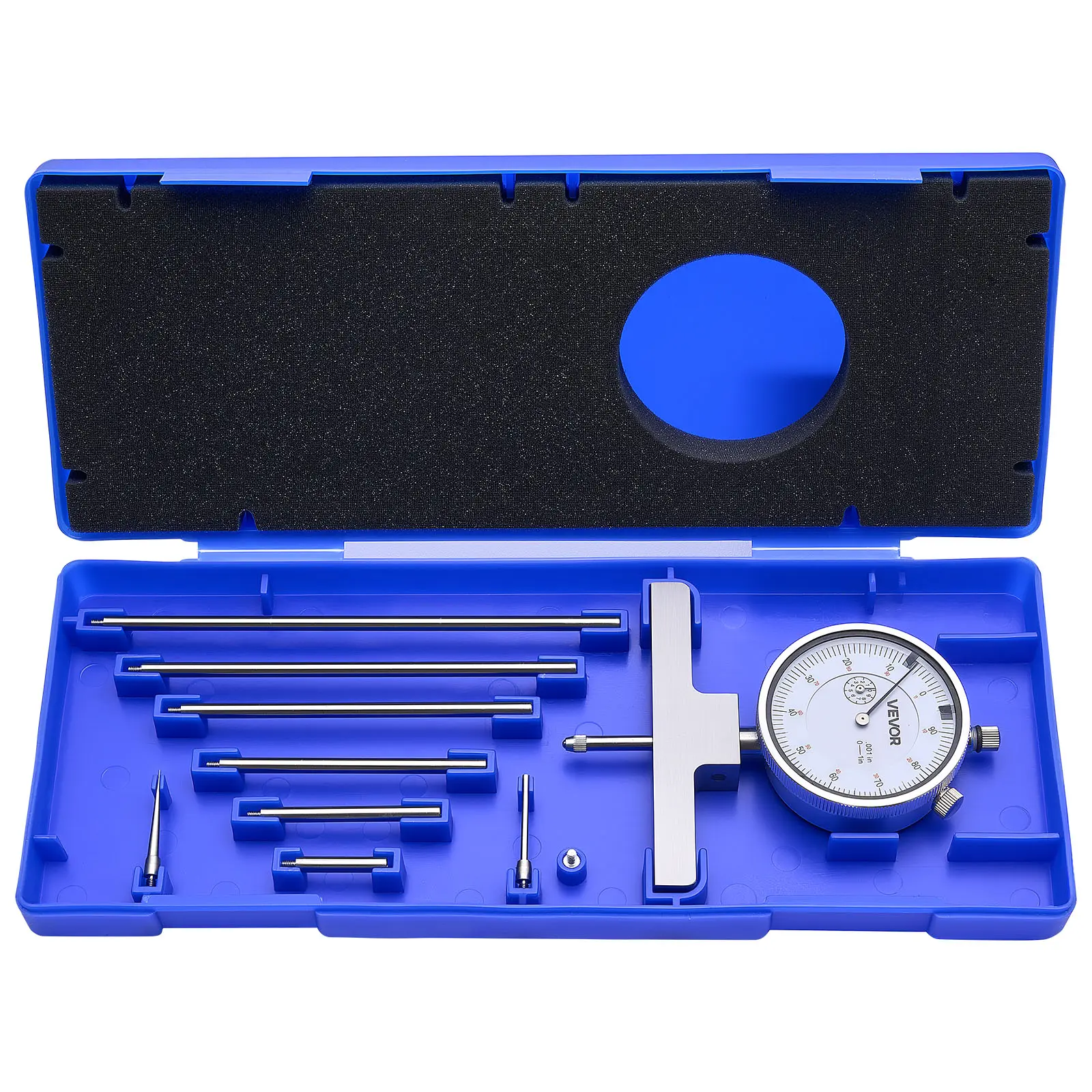 【summerfinds】VEVOR Mechanical Depth Gauge, 0-22 in Range, 0.001 in Resolution, 4 Anvils, 6 Standard Rods, Easy-to-Read Precision Tool Kit Set, Mechanic Tool Box for Groove & Step Measurements, Father's Day Gift, Hardware, Specialty Mechanic Tools