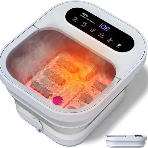 Alljoy Foldable Sturdy Collapsible Foot Spa Bath Massager - 24 Intelligent Temperature Control, Bubbles, Shiastu Massage, Built-in Pumice Stone, Adjustable Timer, Lightweight Touch Screen Tub, Stress Relief Gifts for Women Parents