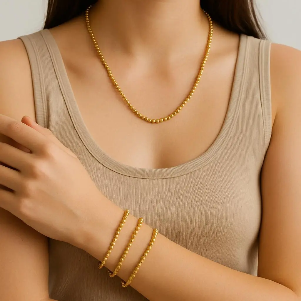 Beads Set Gold 3 Bracelets & Necklace