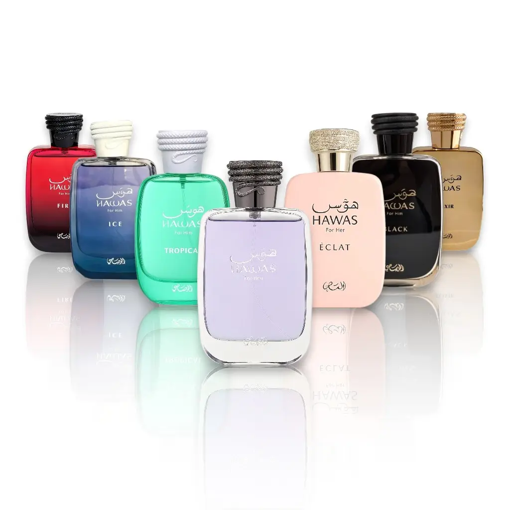 Rasasi Men's Eau De Parfum (EDP) Multi-Pack - 7 Unique Scents (for Him, Ice, Tropical, Fire, Black, Elixir, Eclat) 100 ML/3.4 fl oz with Citrus, Lavender, Honey, Floral, Bergamot, Aquatic Notes