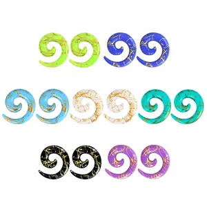8-Pair Spiral Ear Gauges Set, Gold Vein Swirl Design in 8 Vibrant Colors, Durable Jewelry for Ear Stretching & Body Modification