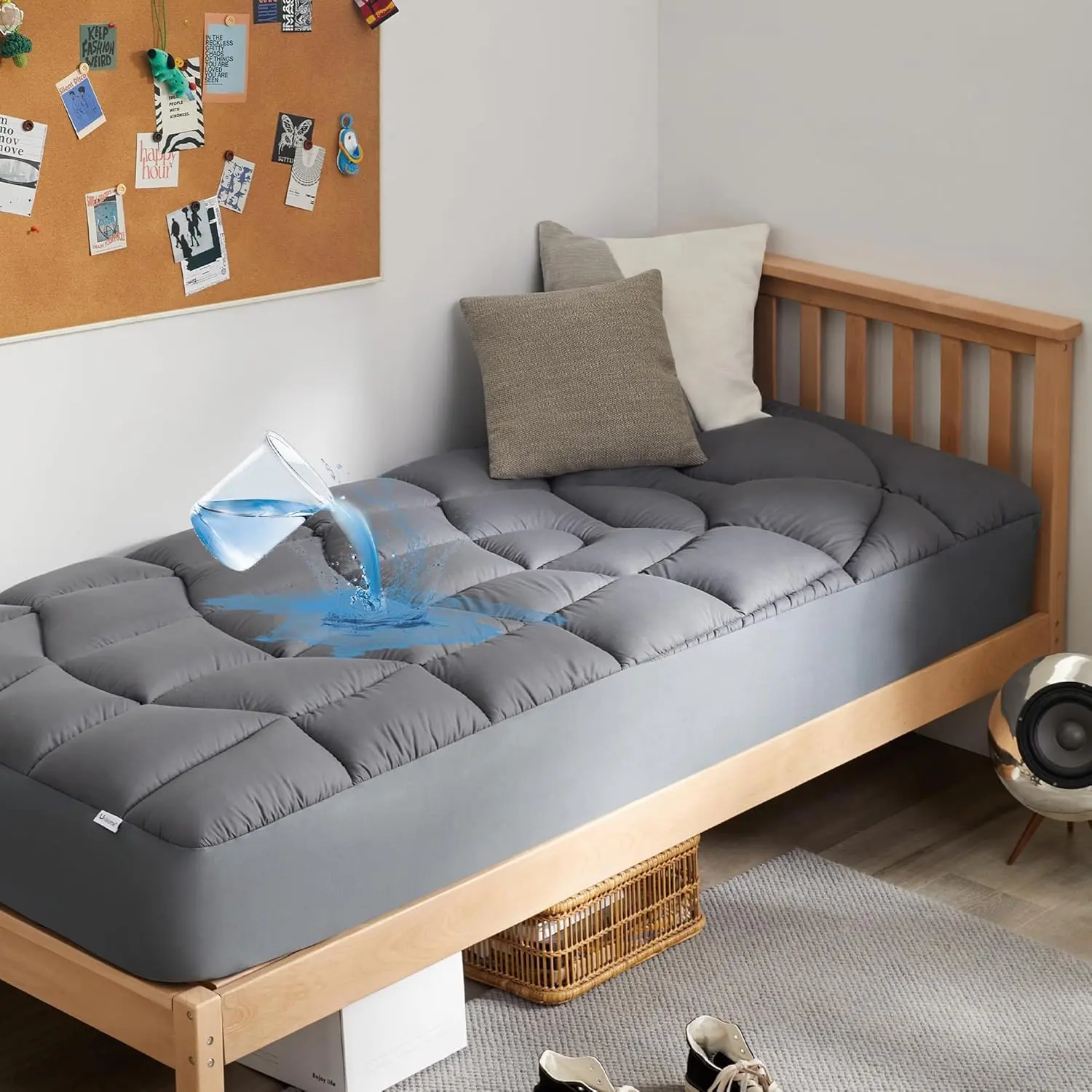 XL Mattress Pad  -  Quilted Fitted  XL Mattress Topper, 5-Layers Noiseless Washable Mattress Protector Cover with 8"-21" Deep Pocket (Grey, 39x80)