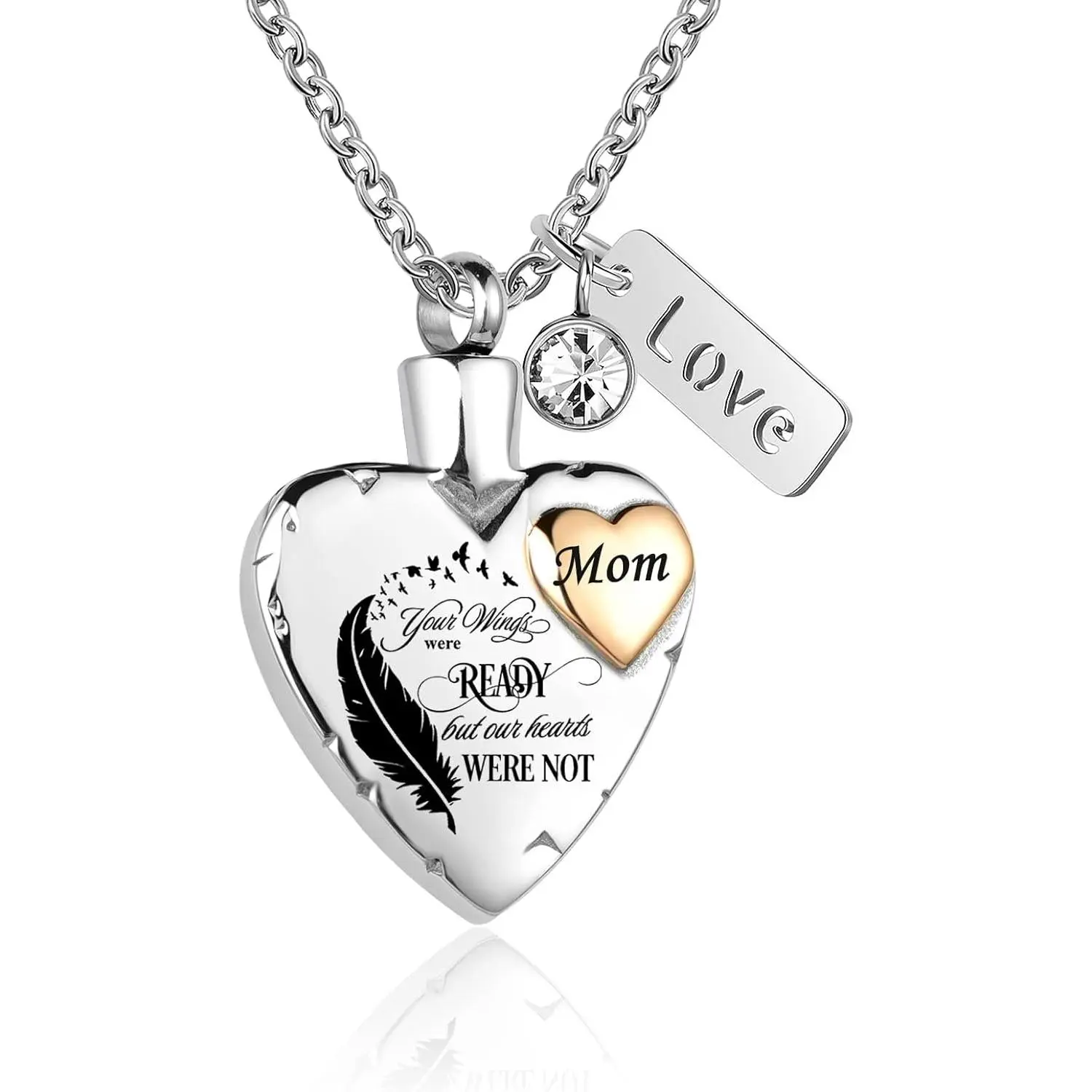 Heart Urn Necklace for Ashes - Cremation Memorial Keepsake Jewelry for Loved Ones - Exquisite Jewelry Gift - Your Wings Were Ready My Heart Was Not, Stainless Steel Jewelry