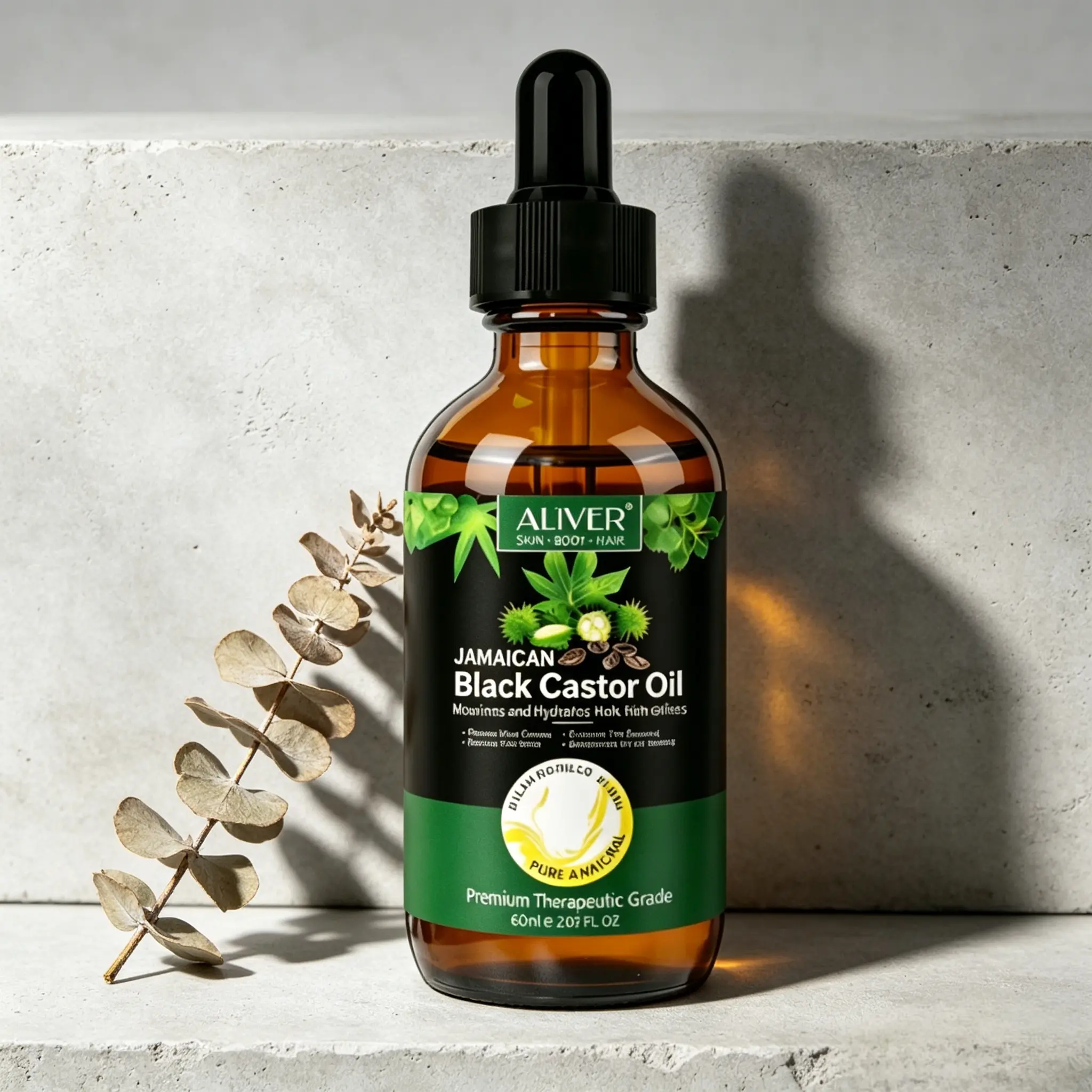 ALIVER Jamaican Black Castor Oil for Fuller Hair, Pure Cold-Pressed Vegan Haircare for Scalp, Eyelashes & Eyebrows, 60ml, Hair Oiling, Hair Strengthening Oil