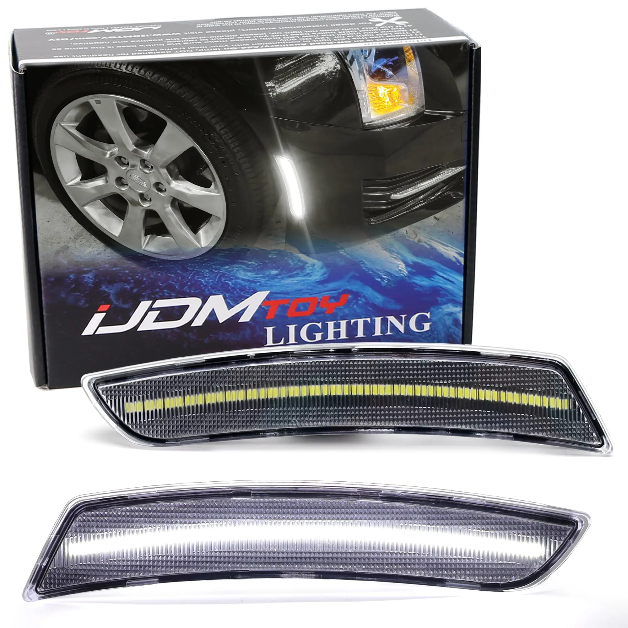 iJDMTOY Clear Lens White Full LED Front Side Marker Lights For Chevy 2016-23 Camaro, For Cadillac 2014-19 CTS, 2015-19 ATS, Powered by 45-SMD LED, Replace OEM Sidemarker