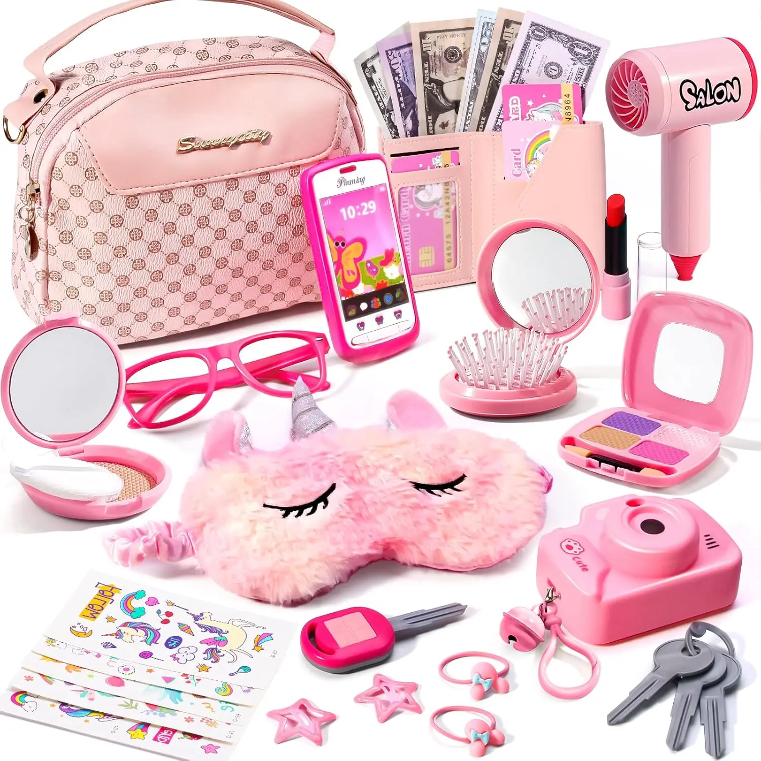 Little Girl Purse Toy, Pretend Play Makeup & Accessories Set, Toddler Dress-Up Handbag, Birthday Gift for Girls Ages 3+