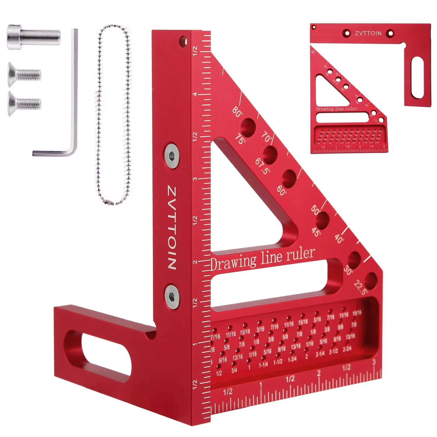0-90 Degree 3D Multi-Angle Measuring Ruler for Woodworking and Construction, High Precision Aluminum Square Measuring Ruler Woodworking Tools (4.76 inch, red)