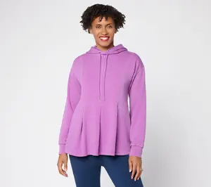 LOGO by Lori Goldstein Pleated Peplum Hoodie