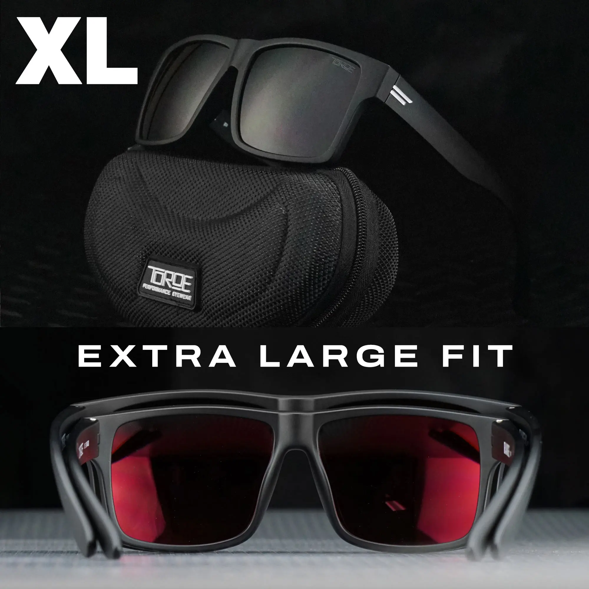 TOROE Range-XL Polarized Sunglasses for Big Heads Extra Large TR90 Frame Polarized Lenses UV400 Protection Shatter Resistant ANSI Z80.3 Rated Matte/Gloss Finish