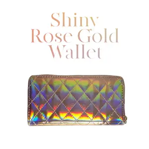 Iridescent Shiny Rose Gold Flat Wallet Coin Holder/Purse Card Holder Plain PU Leather Vegan Quilted