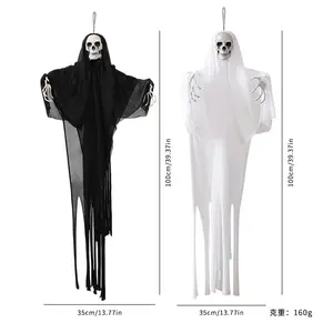 Set of 2 Hanging Skeletons for Halloween - Realistic White and Black Full Body Skeleton Decorations for Haunted House Porch