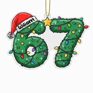 Personalized Six Seven Acrylic Ornament 2025, Custom Name Gingerbread 6 7 Meme Decoration Keepsake Hanging